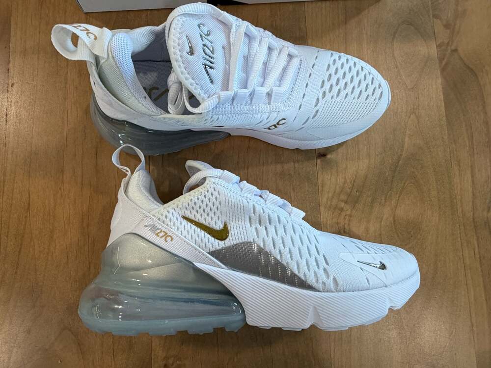 Nike Air Max 270 ESS White Metallic Gold Women's Sneakers DM3080-100 - Picture 6 of 10